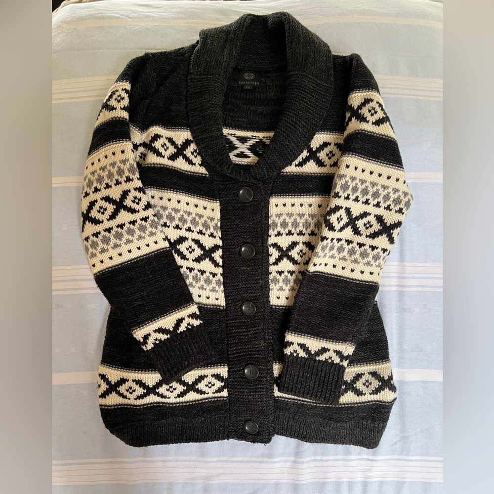 Sara Black and Cream Patterned Cardigan
